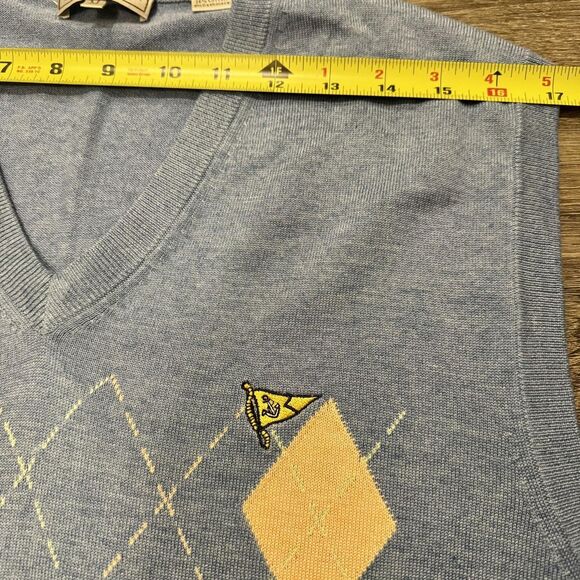 Peter Millar Sweater Vest Mens Medium Blue Argyle Silk Cotton Cashmere Golf - Picture 5 of 8